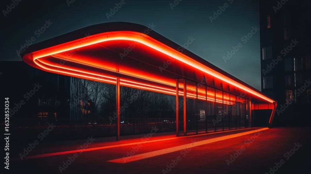 Poster an illuminated modern architecture structure glows brightly in the dark evening