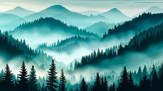 Mountain Landscape in Mist: A serene mountain vista is enveloped in a soft, ethereal mist. Lush forests clad the slopes, creating a mesmerizing visual of natural beauty.