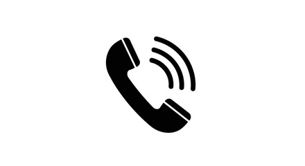 Fototapeta premium Vector art of a black silhouette of a vintage telephone handset with radiating sound waves, symbolizing an incoming call or communication, isolated on a white background