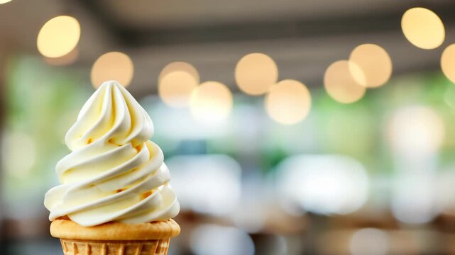 Cool Temptation: A close-up of a swirled ice cream cone, a symbol of summer delight and refreshing indulgence, ready to melt away your cravings.