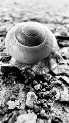 Escargo en noir et blanc gros plan