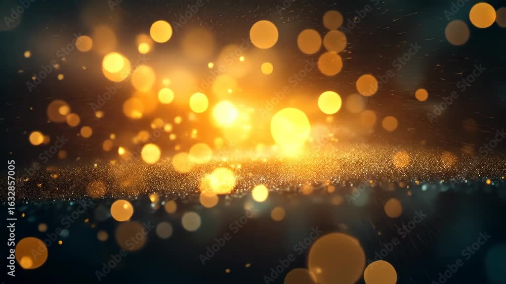 Aufkleber golden lights: sparkling bokeh of golden lights illuminates a dark background with an enchanting shi