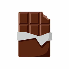 Bitten chocolate bar with foil wrapper isolated on white, a tempting chocolate bar snack. Delicious candy bar offers sweet indulgence and sugary pleasure to enjoy,