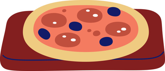 Naklejka premium Cartoon Pizza on Wooden Board