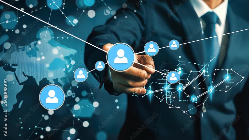 Poster networking connections: a corporate professional with a sophisticated aesthetic extends a hand in a 