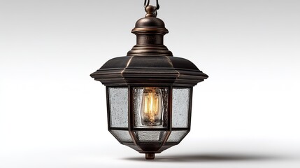 Vintage Outdoor Hanging Lantern with Glass Panels and Edison Bulb