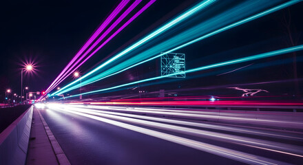 Streaks Of Color Brighten Nightscape Of Highway Traffic Motion Captured