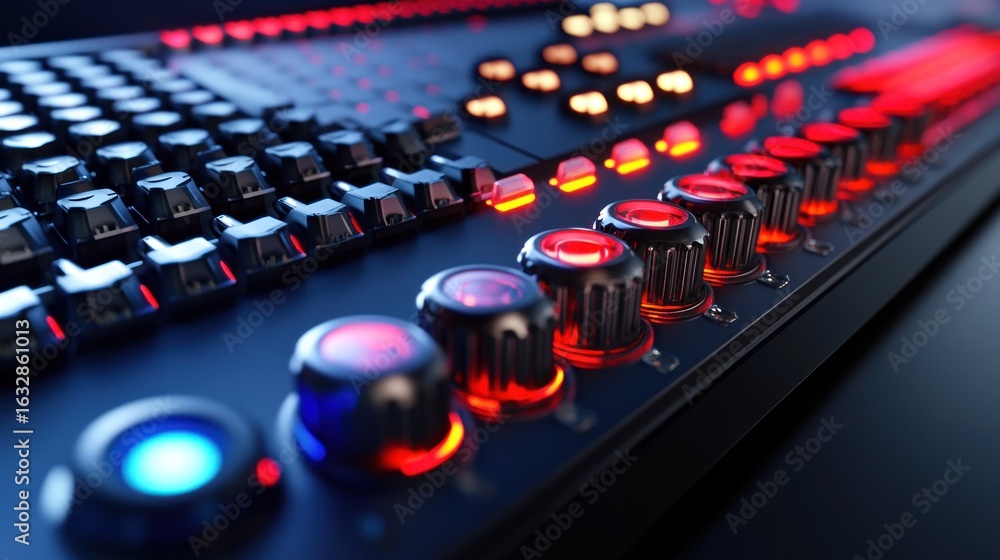 Aufkleber close up view of a control panel with illuminated buttons