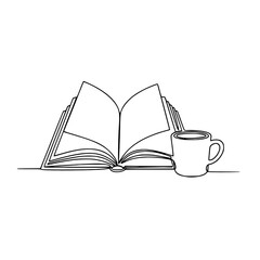 Minimalist Open Book and Coffee Cup Line Art in Cozy Home Study Space for Relaxation and Learning