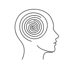Silhouette Line Art of Spiral Mind Illustrating Mental Health and Creativity as an Abstract Representation of Human Profile and Emotional Wellness in Meditation and Mindfulness Concepts