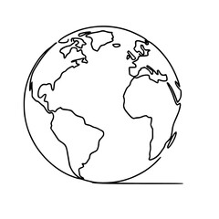 Minimalist Vector Illustration of Planet Earth with Line Drawing of Continents – Black and White Globe for World Map Art and Global Geography Education in Eco-Friendly Design