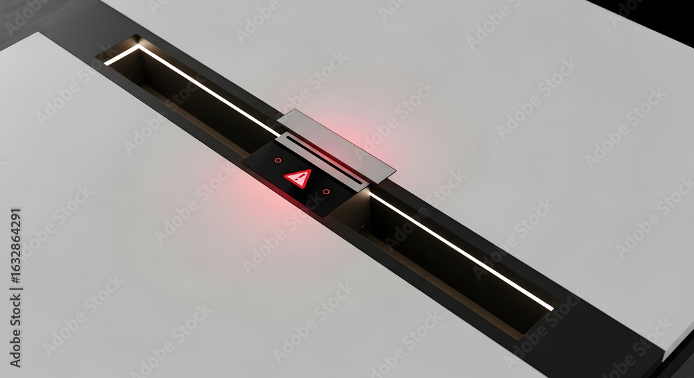 Poster sleek modern table with warning symbol and linear lighting element