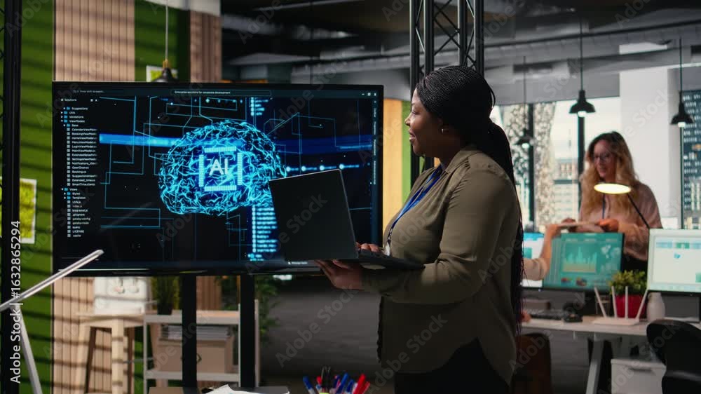 Poster empowered corporate manager leverages machine learning and big data algorithms, optimizing company p