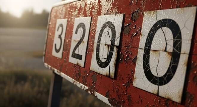 Rustic Indication Of Number Three Thousand Two Hundred On Aged Surface