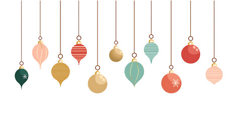 Colorful Christmas Ornaments and Holiday Decorations in Vector Art with Minimalistic Style for Festive Designs and Winter Holidays