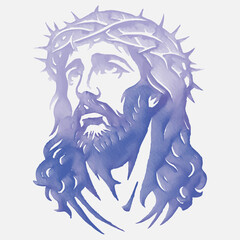 Watercolor Silhouette of Jesus Christ with Crown of Thorns Religious Artwork for Christian Faith and Spiritual Art Project, Jesus SVG, Jesus Portrait Purple Watercolor