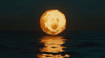 A glowing sphere floats on the reflecting rippled ocean water