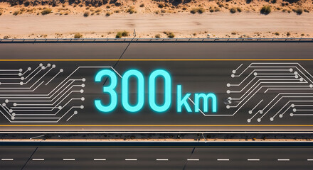 Technological Achievement Displayed On A Desert Highway Reaching 300 Kilometers