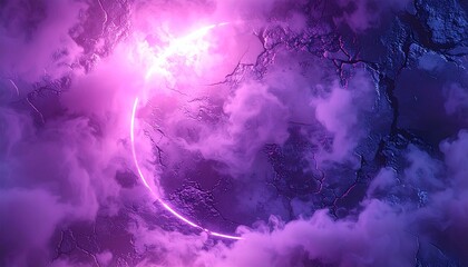 Mystical purple fog background with glowing magic circle and spooky tree branches, fantasy Halloween atmosphere