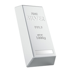 Fine silver bar, 1000g bullion 999.9 purity. 3D rendering