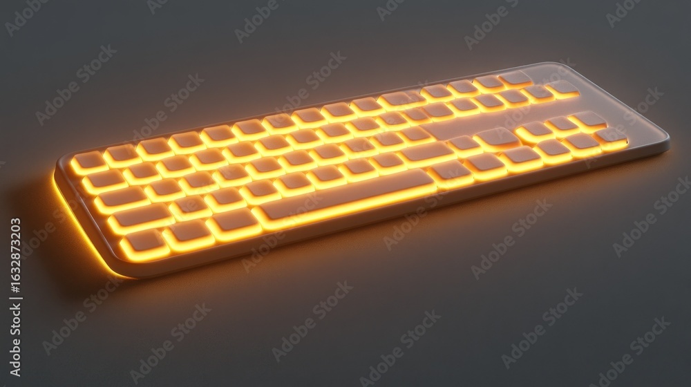 Aufkleber illuminated computer keyboard glowing with backlit keys on a surface