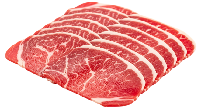 Slices of fresh raw beef meat isolated on transparent background a culinary delight for grilling, roasting, and searing to perfection, offering a rich and savory flavor
