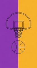 Minimalist basketball illustration on a dual-tone background. 