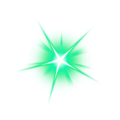 Green star-shaped light burst on transparent background
