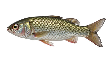 Isolated on transparent background, a freshwater fish with iridescent scales, showcasing its golden hue and streamlined body, a wild aquatic creature found in rivers and lakes