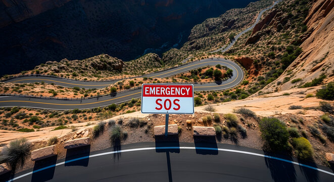 Urgent Assistance Needed On Winding Road In Remote Canyon Landscape Destination