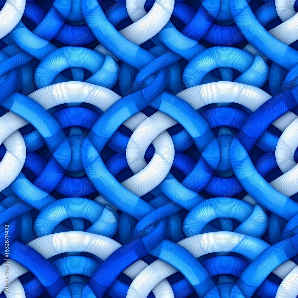 Poster abstract seamless pattern with intertwined blue and white loops