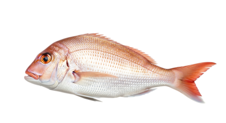 Red snapper fish isolated on transparent background, showcasing its vibrant color, scales, and fins, a popular seafood choice known for its delicate flavor and nutritional value