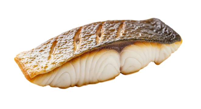 Closeup of a grilled fish fillet isolated on transparent background, showcasing its appetizing texture and goldenbrown crust, perfect for a healthy and delicious meal option