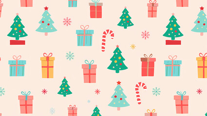 Christmas Pattern: Festive Holiday Seamless Background with Trees & Gifts