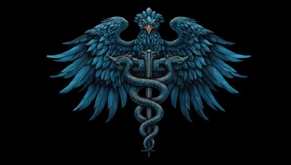 Fototapeta premium Dark stylized eagle emblem with snakes