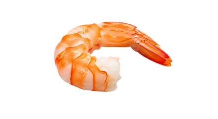 Closeup of a cooked shrimp isolated on transparent background, showcasing its vibrant orange color and curled shape, perfect for culinary and seafoodrelated themes