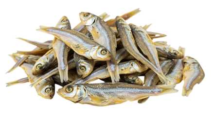 Heap of dried anchovies isolated on transparent background, a traditional asian ingredient with a strong, salty flavor, perfect for adding umami to dishes