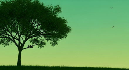 Twilight Rendezvous Birds Silhouette On Serene Branch Backdrop Tranquility