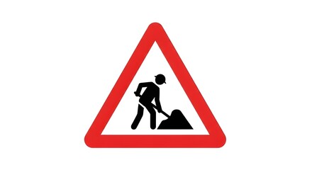 Road works ahead warning sign with a worker digging pictogram. A vector illustration concept for traffic safety and construction.