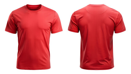 Red T-Shirt Round Neck Template From Two Sides

