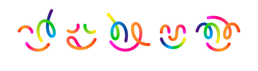 Color Smile Face Icon. Abstract Line Happy Emoji. Vector Rainbow Color Fun Emoticons. Cute Doodle Linear Smiles.