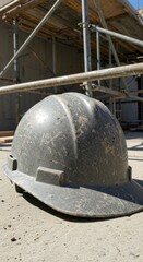 Dirty hardhat on construction site
