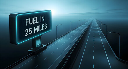 Upcoming Fuel Stop On The Endless Highway Futuristic Road In 25 Miles