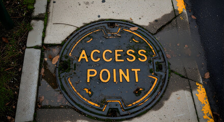 Urban Access Point: A Manhole Cover Embedded in City Sidewalk Detail