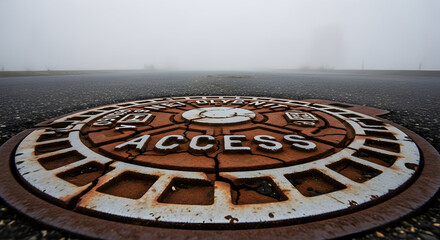 Urban Access Point On Asphalt In Dense Fog Near Olympia Washington State