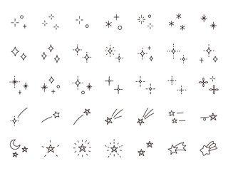 かわいいアイコンセットのベクターイラスト。星、キラキラ、輝き、流れ星、飾り