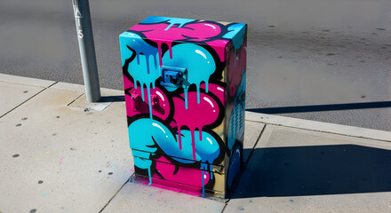 Urban Art Transformation Colorful Drips And Modern Graffiti On Utility Box
