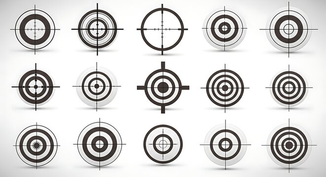 Collection of vector targets and crosshairs for aiming, precision and focus