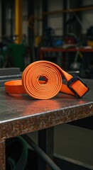 Rolled orange safety belt