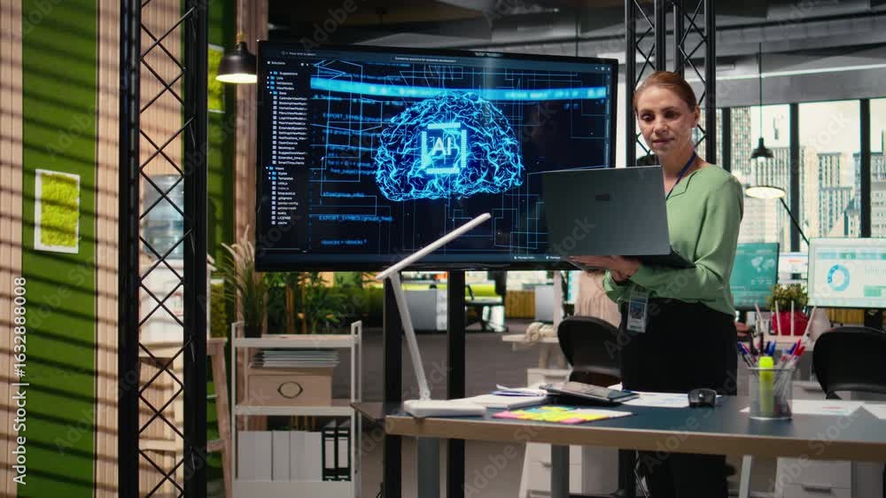 Poster it company manager uses ai automation and deep learning for performance forecasting, strategic plann